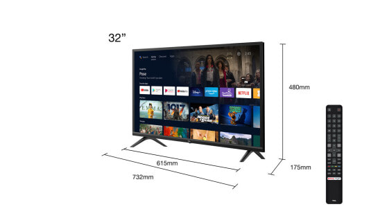 TCL S52 Series 32" HD Ready LED Smart TV - 81.3 cm (32") - 1366 x 768 pixels - LCD - Smart TV - Wi-Fi - Black