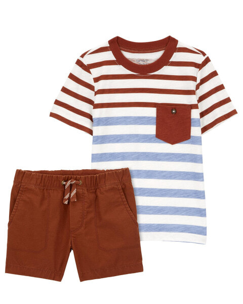 Toddler 2-Piece Striped Pocket Tee & Pull-On All Terrain Shorts Set 2T