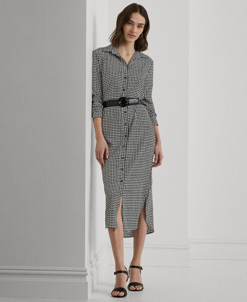 Petite Belted Houndstooth Shirtdress