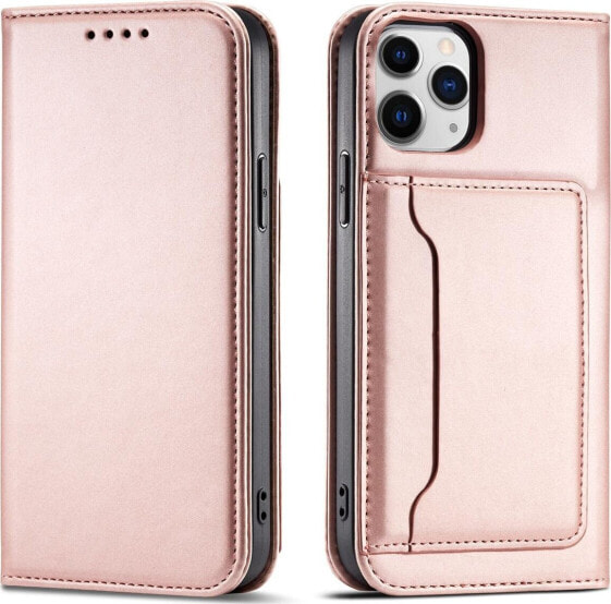 Hurtel Magnet Card Case etui do iPhone 12 Pro Max pokrowiec portfel na karty kartę podstawka różowy