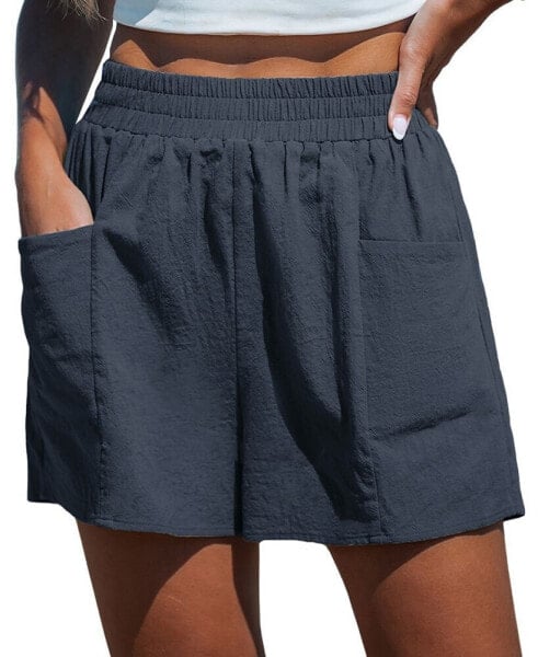 Women's Navy Elastic Waist Loose Leg Shorts