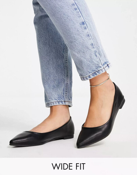 Truffle Collection Wide Fit pointed ballet flats in black