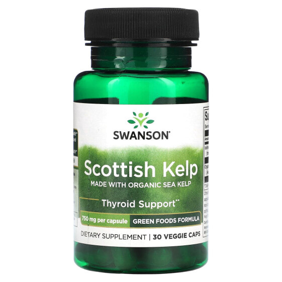 Витамины и минералы Swanson Scottish Kelp, изготовленные из органического морского ламинария, 750 мг, 30 вегетарианских капсул