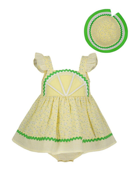 Baby Girls Lemon Seersucker Sundress and Hat Set