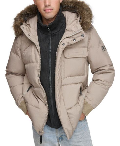 Men's Nisko Short Channel Quilted Puffer Jacket with Faux Fur Hood