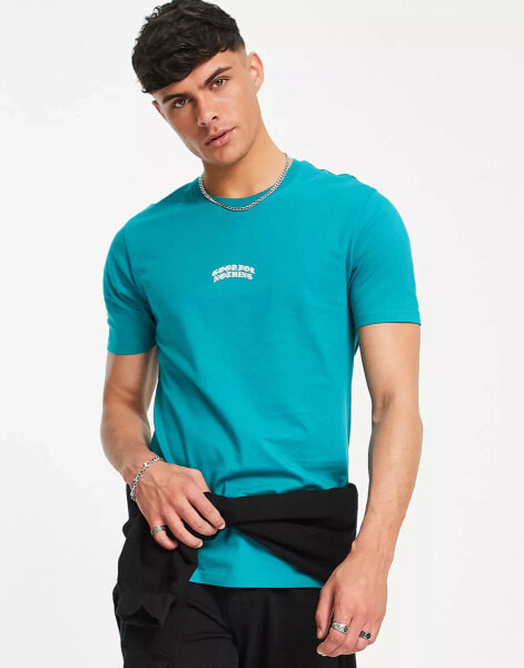 Good For Nothing centre print logo t-shirt in turquoise blue