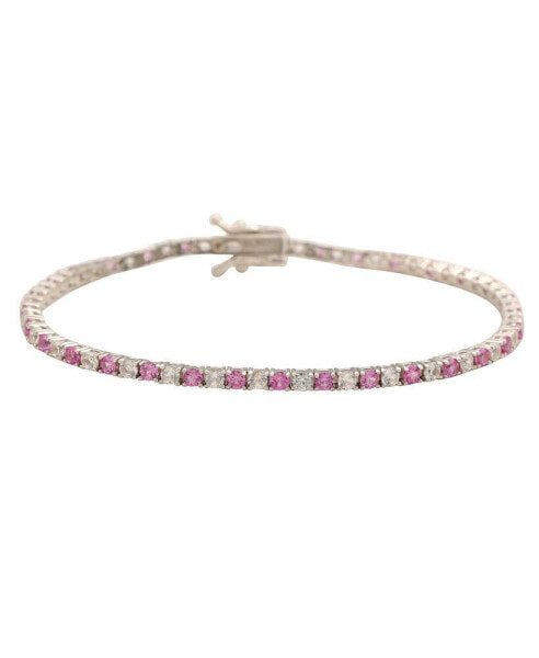 Pink Sapphire & Lab-Grown White Sapphire Alternating Pave Tennis Bracelet in Sterling Silver