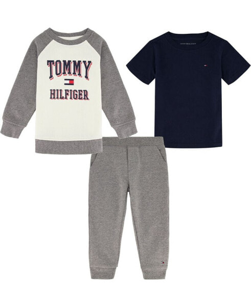 Костюм для малышей Tommy Hilfiger Базовая футболка, Костюм Raglan с логотипом и брюки, 3 штукины
