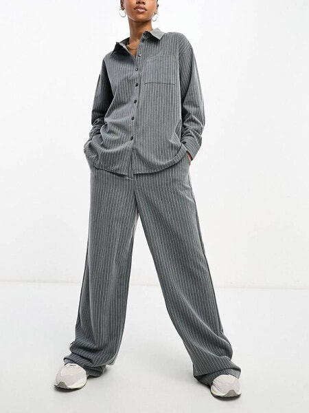 Vero Moda pinstripe wide leg trouser co-ord in grey 