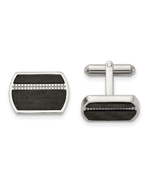 Stainless Steel Polished Black Carbon Fiber Inlay Cufflinks