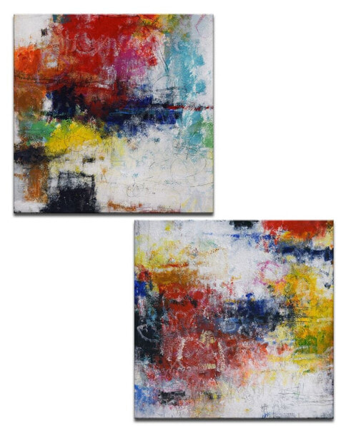 'Red Breeze I/II' 2 Piece Abstract Canvas Wall Art Set, 20x20"