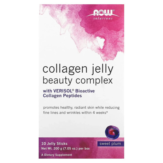 NOW Foods, Solutions, Collagen Jelly Beauty Complex, сладкая слива, 10 желейных палочек, 20 г (0,705 унции)