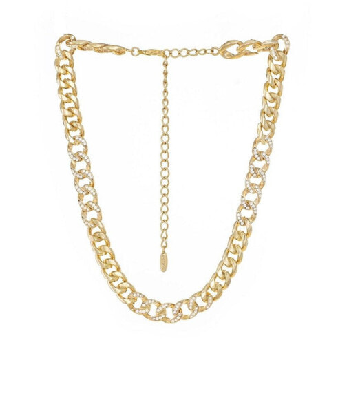 Bold and Gold Plated Crystal Link Chain Necklace