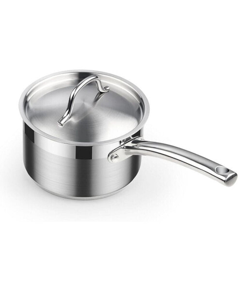 Saucepan with Lid 18/10 Stainless Steel, 3-Quart Professional Sauce pot Mini Milk Pan, Oven Safe 500 , Compatible with All Stovetops, Silver