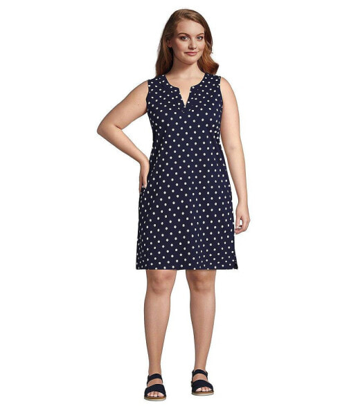 Plus Size Cotton Jersey Sleeveless Swim Cover-up Dress Print