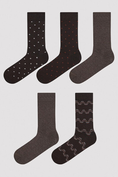 Erkek Puantiyeli Kahverengi 5li Soket Çorap