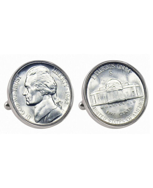 Silver Jefferson Nickel Wartime Nickel Bezel Coin Cuff Links