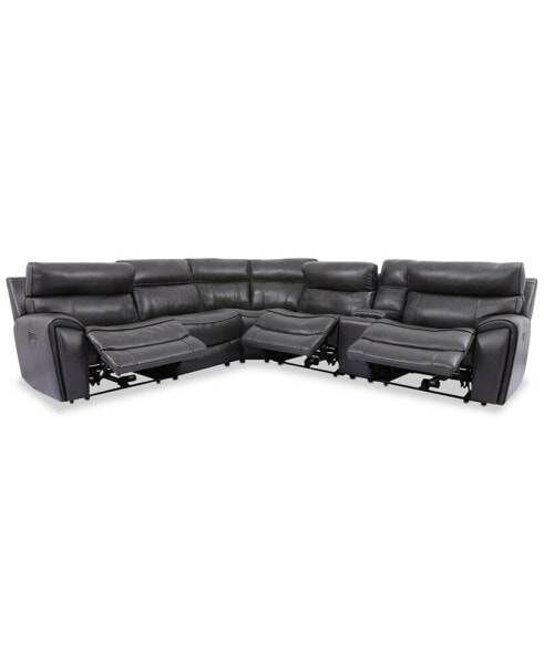 CLOSEOUT! Hutchenson 6-Pc. Leather Sectional with 3 Power Recliners, Power Headrests and Console with USB