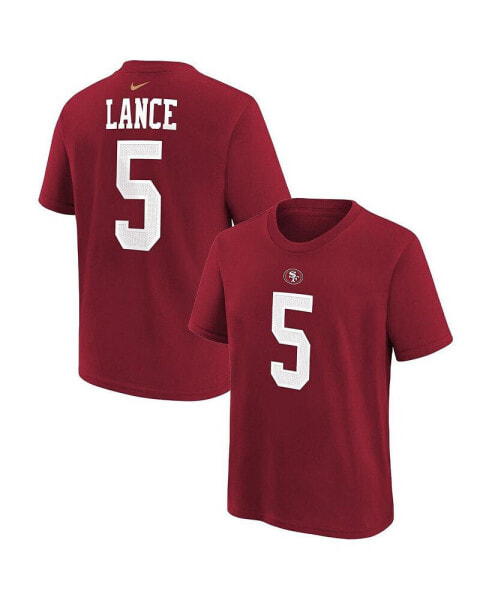 Big Boys Trey Lance Scarlet San Francisco 49ers Team Player Name and Number T-shirt