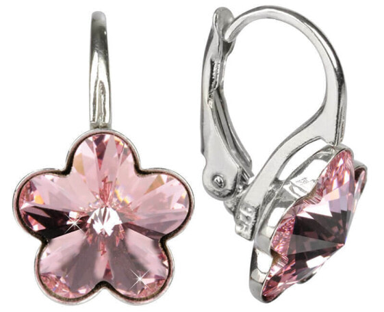 Girl´s silver earrings Flower Crystal Light Rose