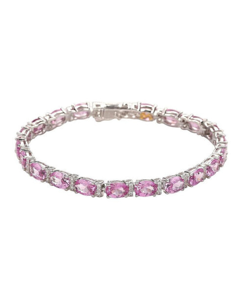 Pink Sapphire & Lab-Grown White Sapphire Oval-cut Tennis Bracelet in Sterling Silver