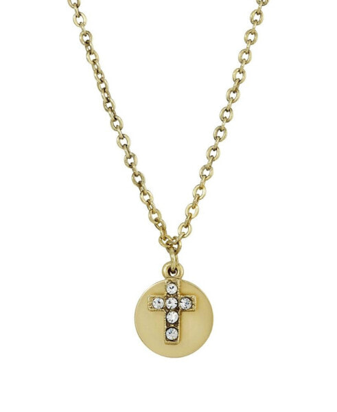 Symbols of Faith 14K Gold Dipped Carded Crystal Cross with Round Disc Necklace