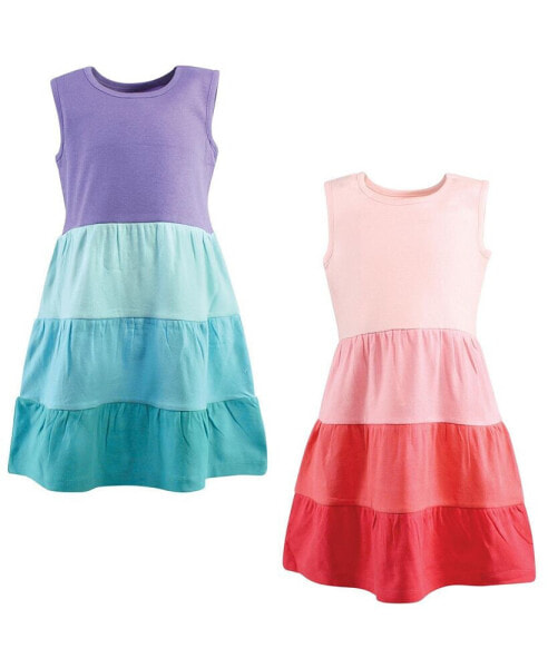 Big Girls Cotton Dresses, Ombre Coral Teal