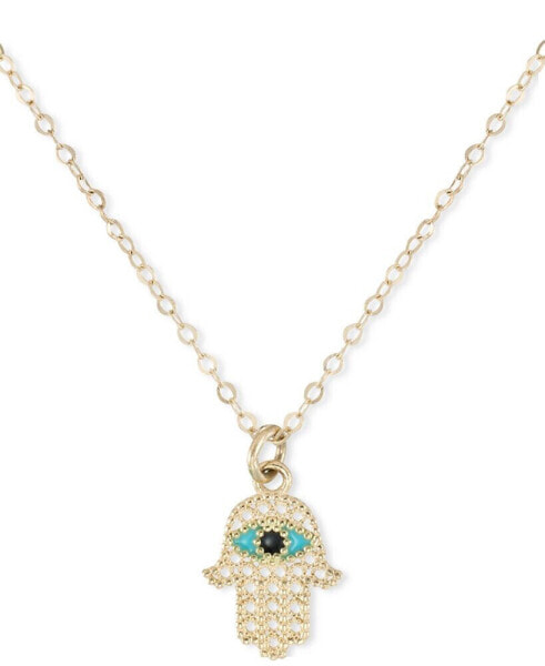 Enamel Textured Hamsa 18" Pendant Necklace in 10k Gold