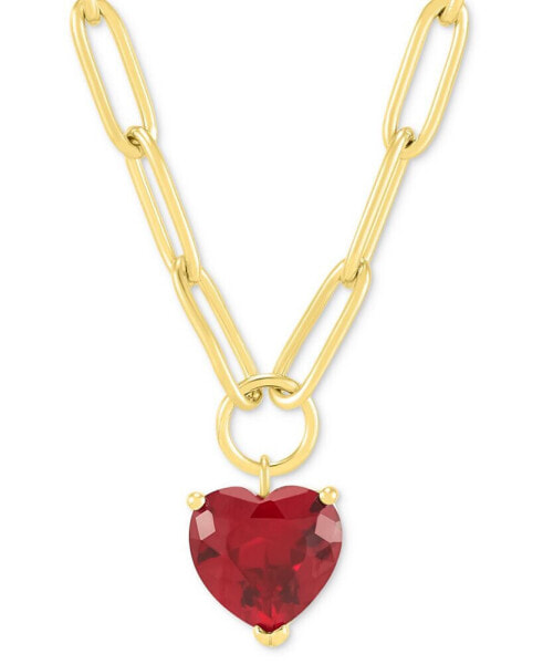 Lab-Grown Ruby Heart Solitaire Paperclip Link Pendant Necklace (4-1/6 ct. t.w.) in 14k Gold-Plated Sterling Silver, 18" + 2" extender