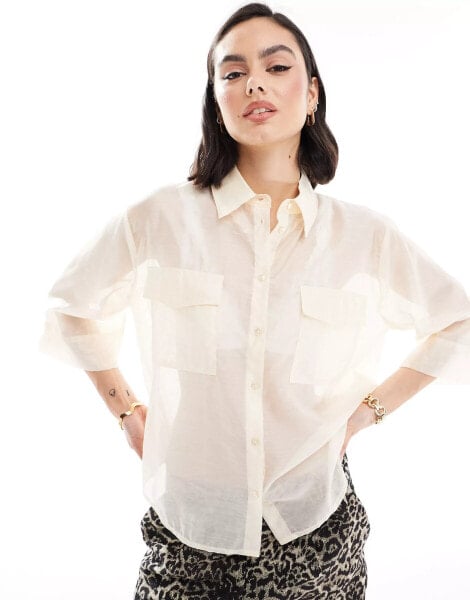 JDY sheer 3/4 length sleeve shirt in cream