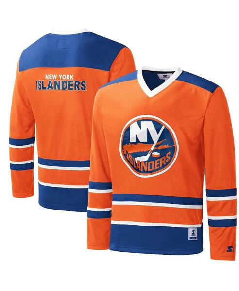 Men's Orange, Royal New York Islanders Cross Check Jersey V-Neck Long Sleeve T-shirt