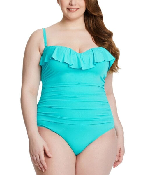 Bleu by Rod Beattie Plus Kore Shirred Ruffle Bandeau One-Piece Swimsuit Size 20W