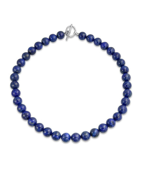 Bling Jewelry plain Simple Classic Western Jewelry Dark Blue Lapis Lazuli Round 10MM Bead Strand Necklace For Women Silver Plated Clasp 18 Inch