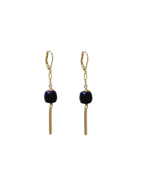 Women's Bar Drop Earrings with Blue Lapis Stones