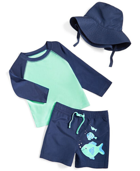 Baby Boys Fish Rashguard, Swim Shorts and Hat, 3 Piece Set, Created for Macy's