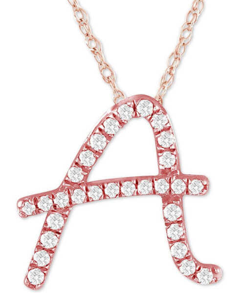 Diamond Initial Pendant Necklace (1/10 ct. t.w.) in 14k Rose Gold Over Sterling Silver, 16" + 2" Extender