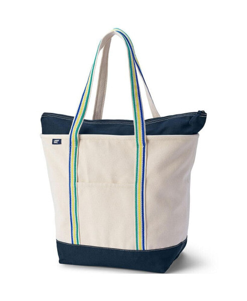 Large Natural 5 Pocket Zip Top Long Handle Canvas Tote Bag