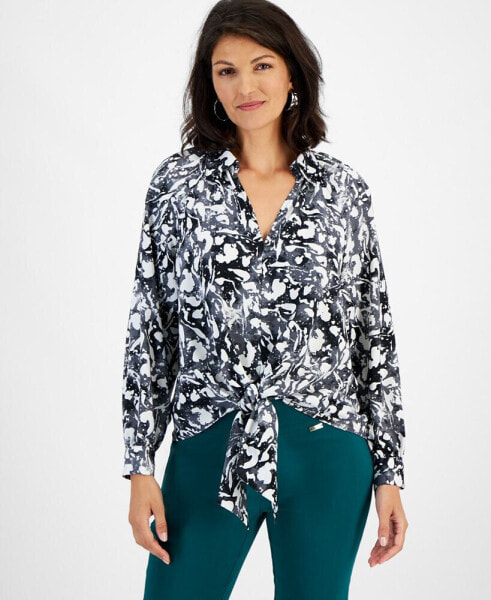 Women's Printed Tie-Front Blouse, Created for Macy's