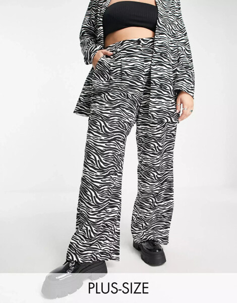 Urban Threads Plus tailored trousers co-ord in zebra print