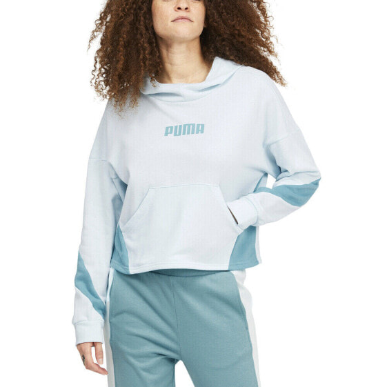 Puma Train Logo French Terry Pullover Hoodie Womens Blue Casual Outerwear 670464