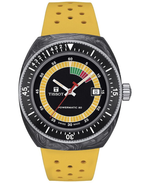 Men's Swiss Automatic Sideral S Yellow Perforated Rubber Strap Watch 41mm