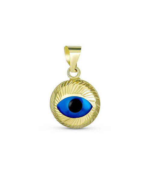 Turkish Real Yellow 14K Gold Spiritual Amulet Round Circle Moving Floating Evil Eye Charm Pendant For Women No Chain