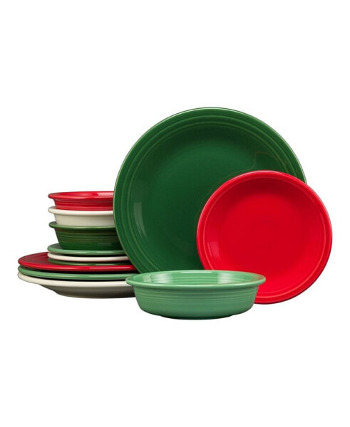 Christmas Mixed Colors 12-Pc Classic Dinnerware Set, Service for 4