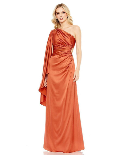 Women's Ieena One Shoulder Long Sleeve Draped Gown