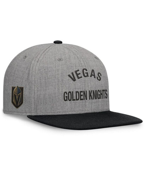 Men's Heather Gray Vegas Golden Knights Elements Flat Brim Leather Strapback Hat