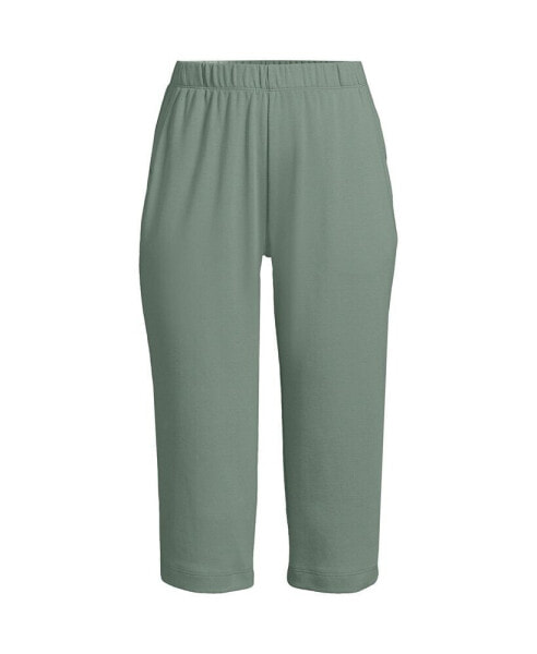 Plus Size Sport Knit High Rise Elastic Waist Capri Pants