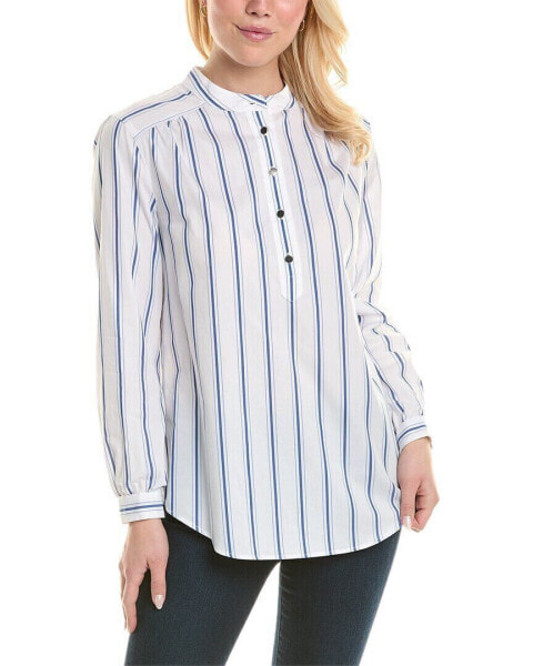 Jones New York Striped Poplin Shirt Women's White M