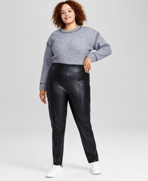 Trendy Plus Size Faux-Leather Pintucked Leggings, Created for Macy's