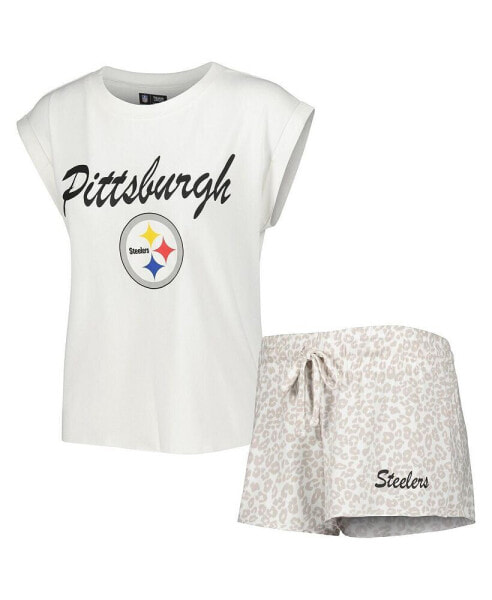 Women's White, Cream Pittsburgh Steelers Montana Knit T-shirt and Shorts Sleep Set