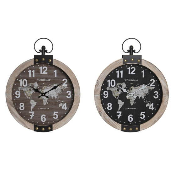 Настенное часы DKD Home Decor 40 x 6,5 x 46 cm Чёрный Коричневый Железо Vintage Деревянный MDF Карта Мира (2 штук)